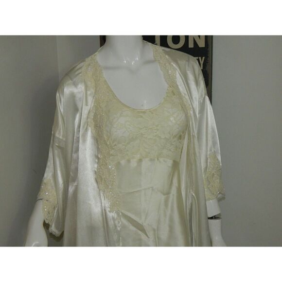 Victoria's Secret Bridal Set Nightgown Robe Ivory Vintage Satin Lace Slip - Picture 1 of 16